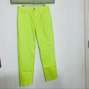 Victor Glemaud Lime Green White Pinstripe Jeans straight skinny size 8 women’s